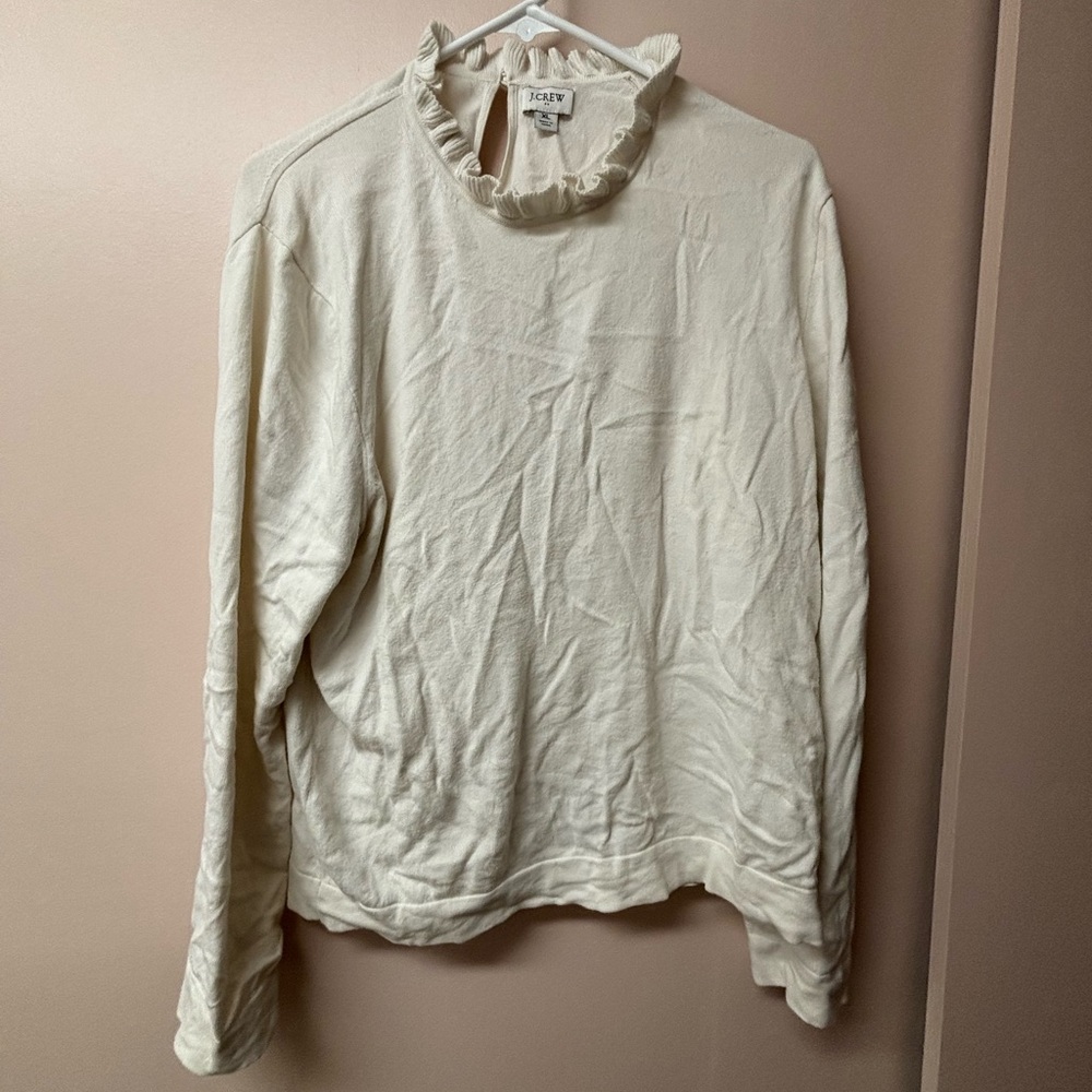 J. Crew Ivory Ruffle Collar Top